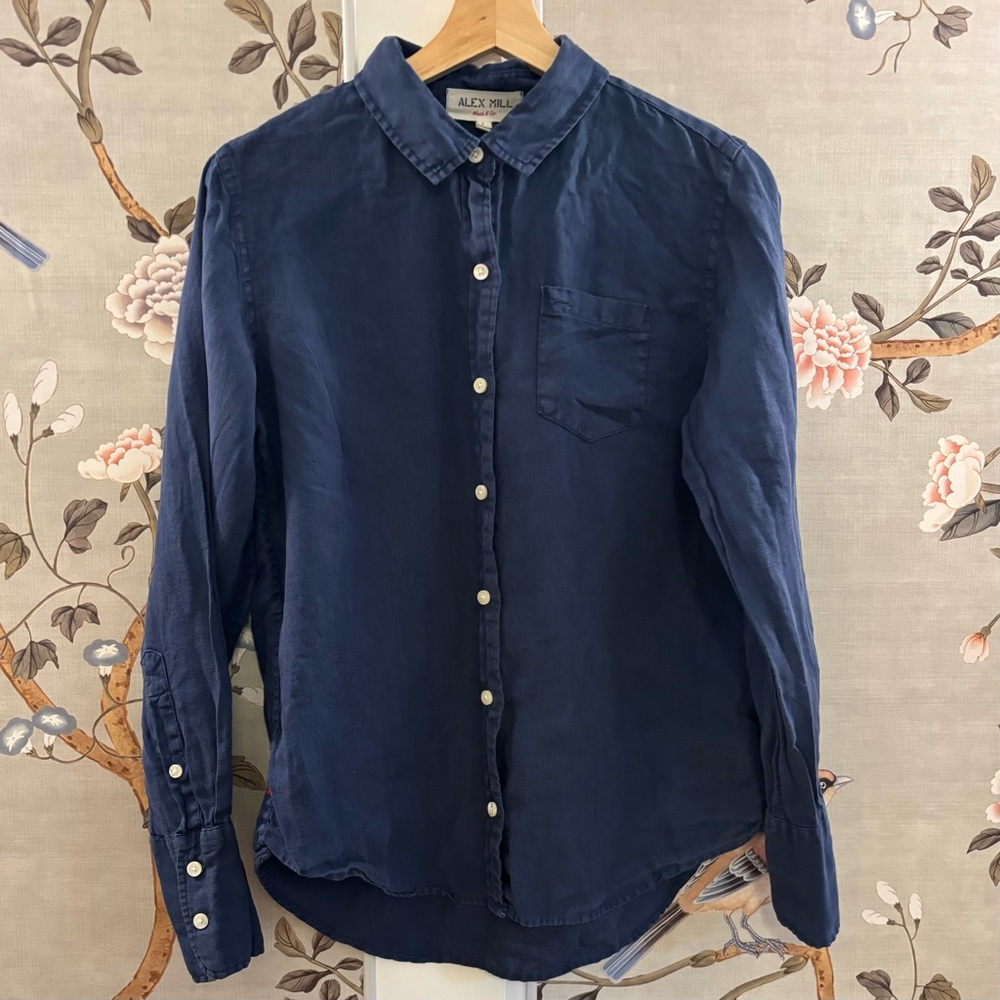 Alex Mill Wyatt Navy Linen shirt, L, button down